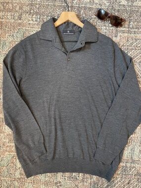 Hart Schaffner Marx 100% Merino Wool Sweater Mens XL Gray Long Sleeve Pullover
